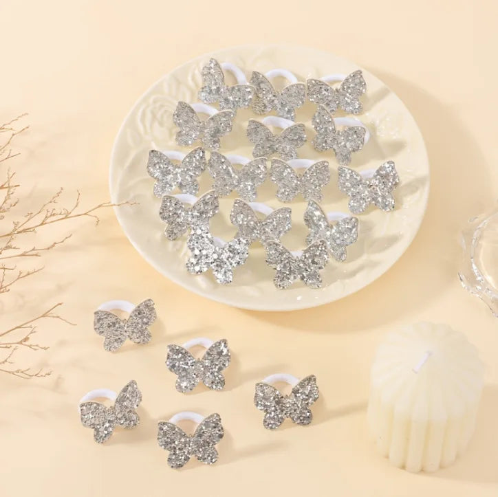 20pcs Glitter Butterfly Bow Elastic Hair Bands for Girls