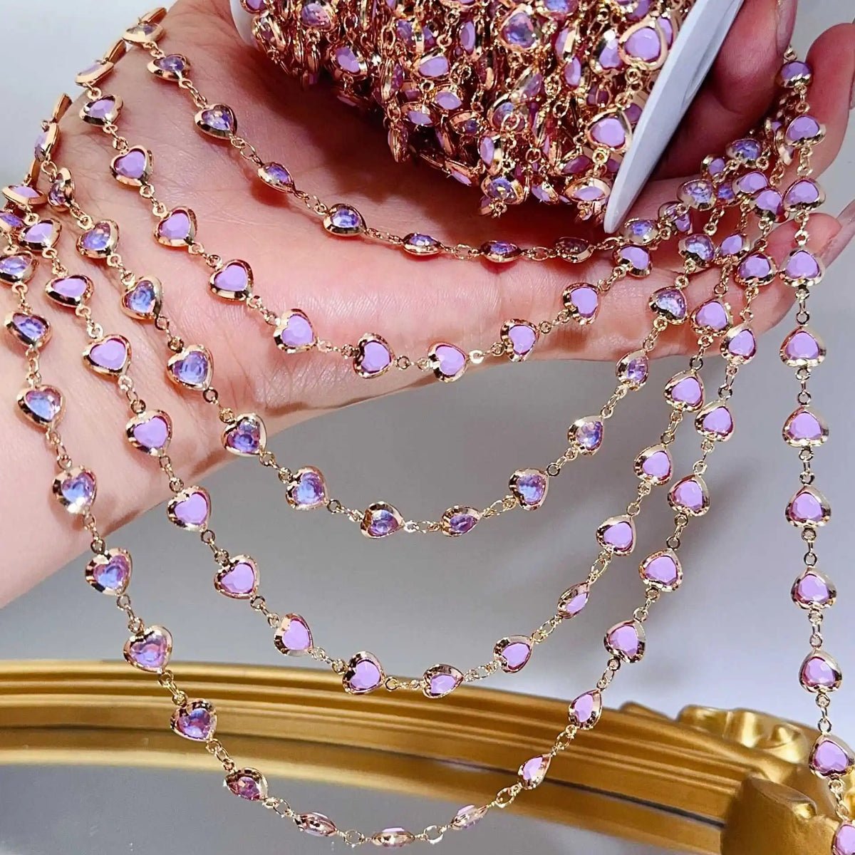Purple Crystal Heart Bead Copper Chain 1M – DIY Jewelry Making