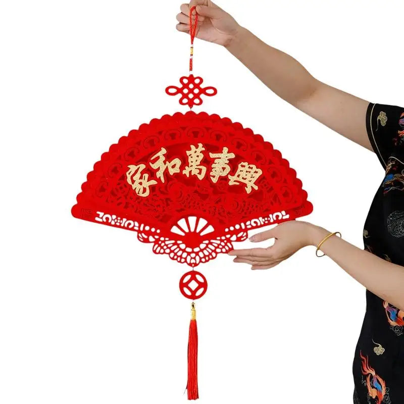 Chinese Knot Lucky Tassel Pendant | Red Flocked Fortune Ornament