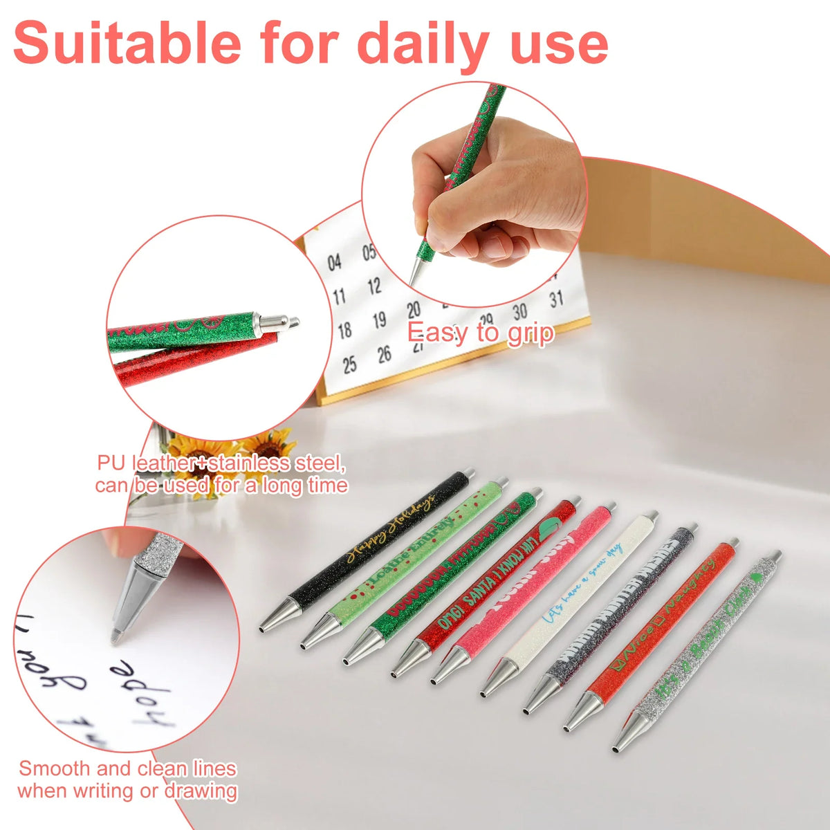 Glitter Metal Ballpoint Pens Set of 9 | Retractable Bling Pens