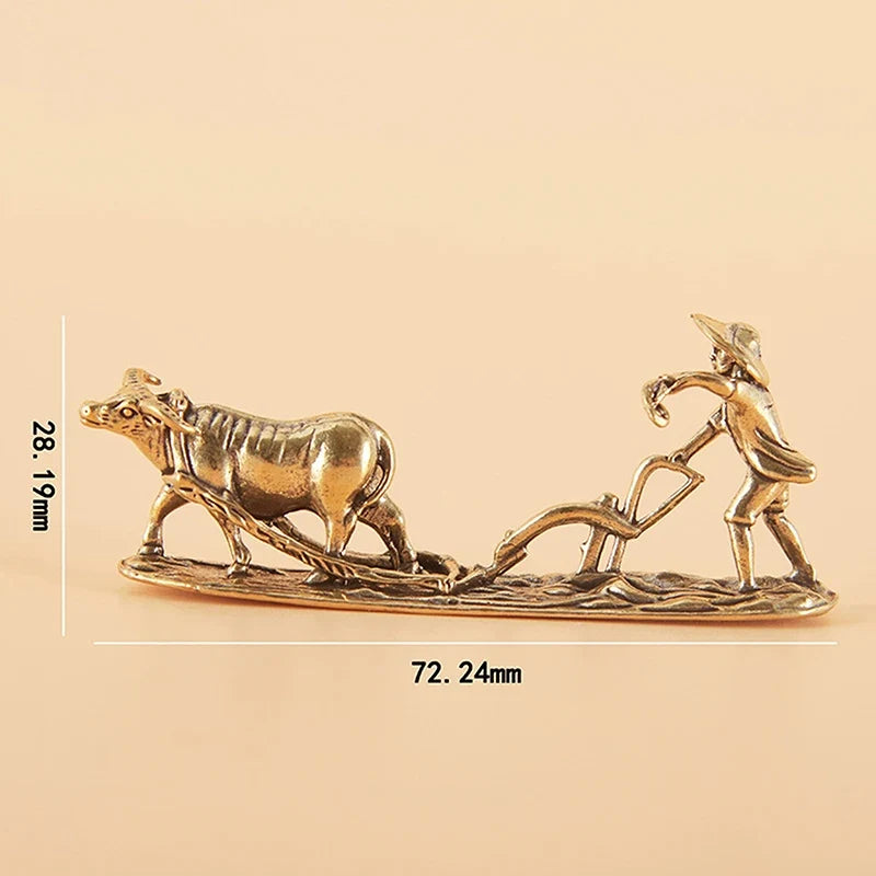 Antique Brass Tea Pet Figurine – Farmer & Cow Collectible
