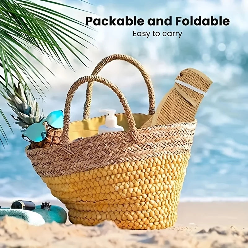 Women's Wide Brim Foldable Straw Sun Hat – UV Beach Visor