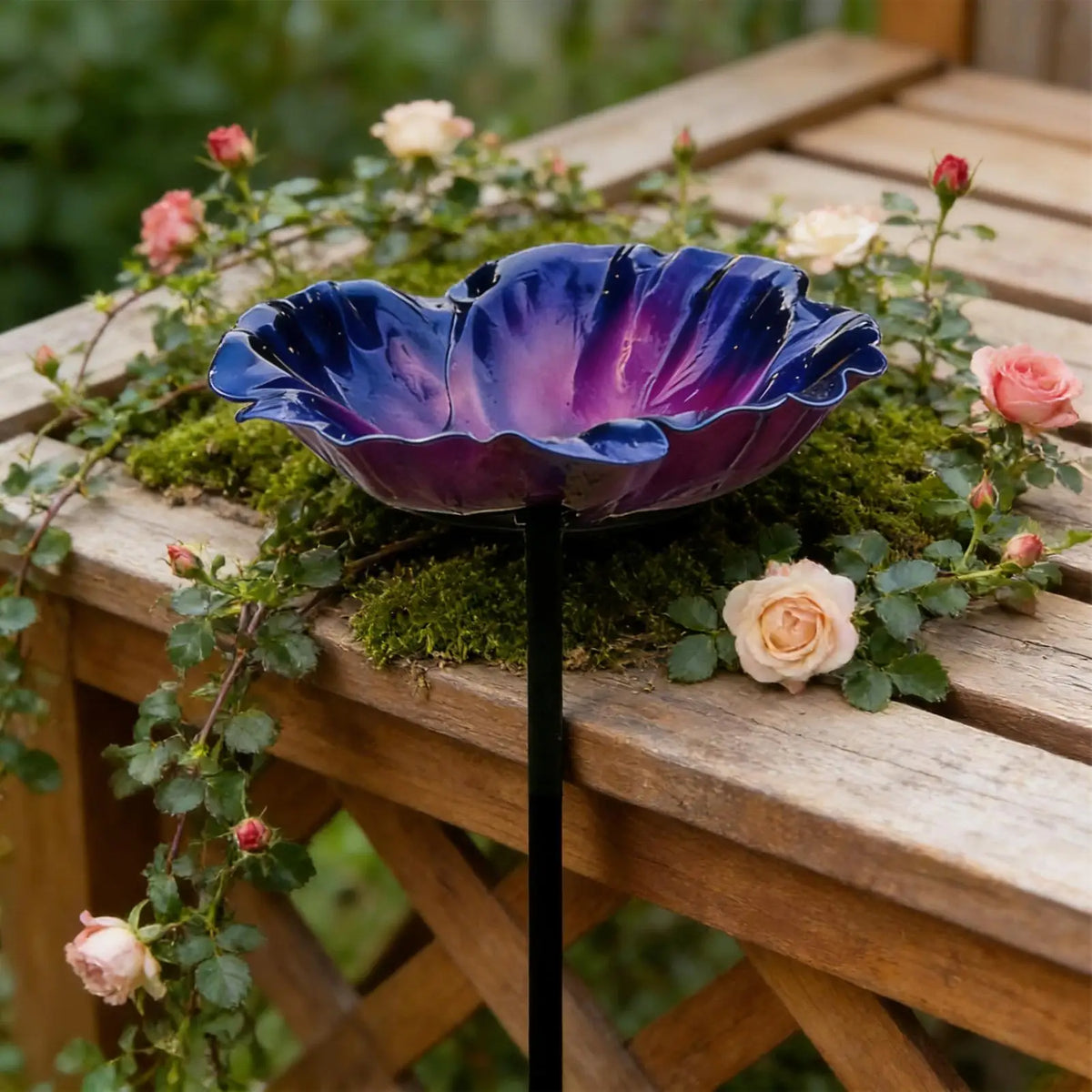 Pedestal Bird Bath Reflective Petal Design 65cm – Weather Resistant
