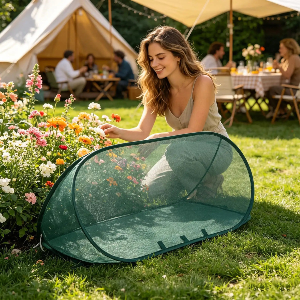 Pop-Up Plant Cover Fine Mesh Net with Ground Stakes | Garden
