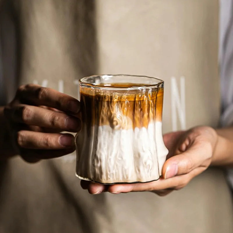Vintage Bark Glass Coffee Cup 300ml | Borosilicate Latte Cup