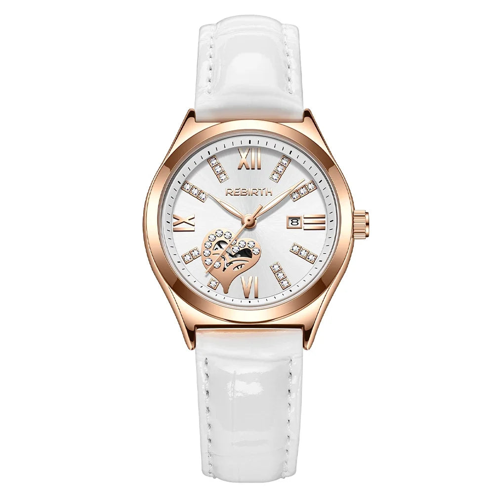 REBIRTH Women's Quartz Watch | Leather Band Roman Numeral