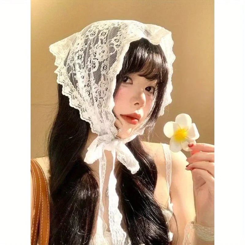 Lace Mesh Hair Scarf & Waistband for Women | Floral Knit