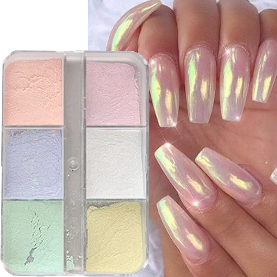 Moonlight Mirror Nail Powder | Chrome Aurora Glitter 6-Color Set
