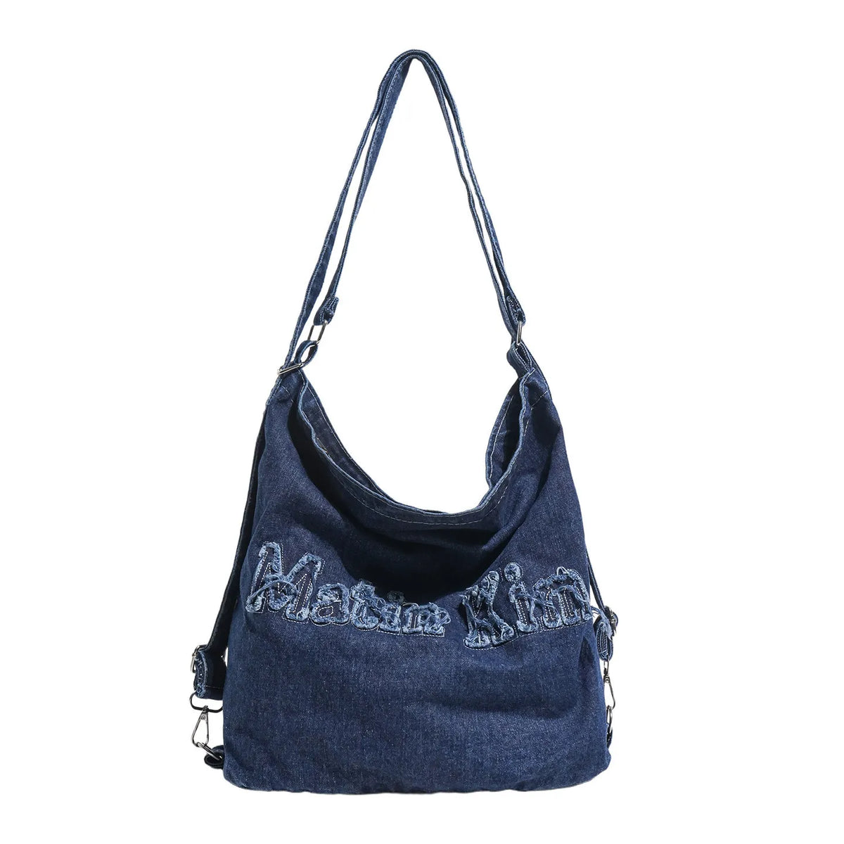 Women's Washed Denim Embroidered Backpack Tote | Nixie Bag
