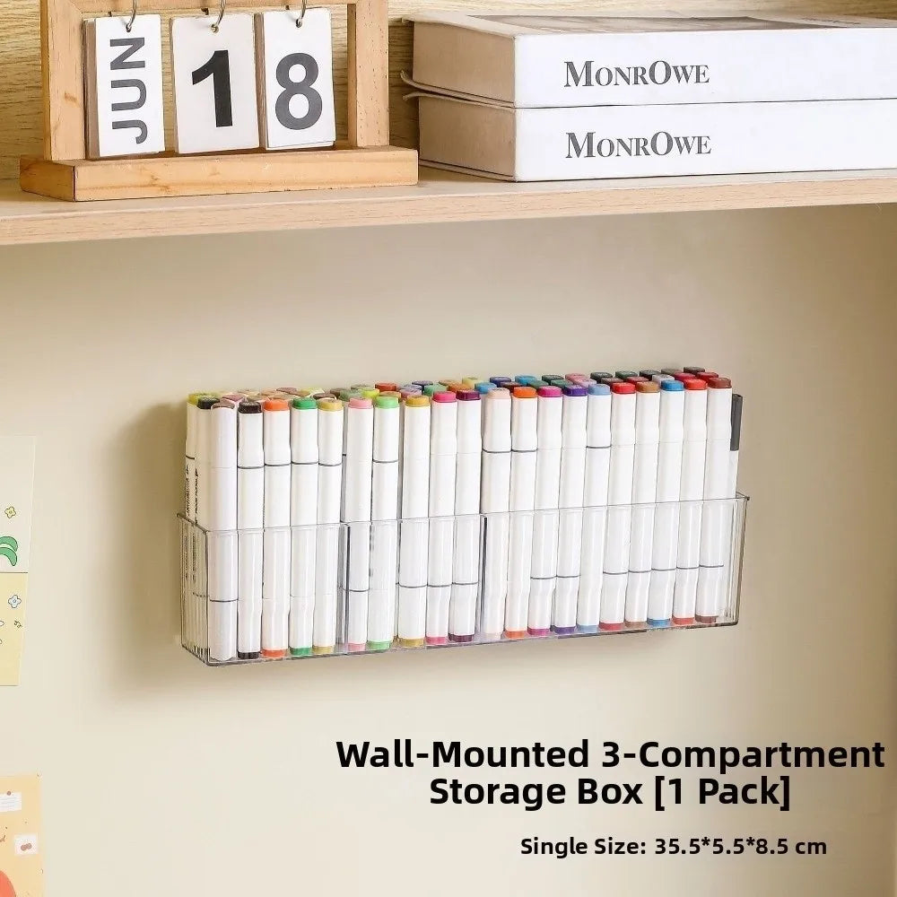Wall-Mounted Acrylic Pen & Marker Organizer – 3 Compartments
