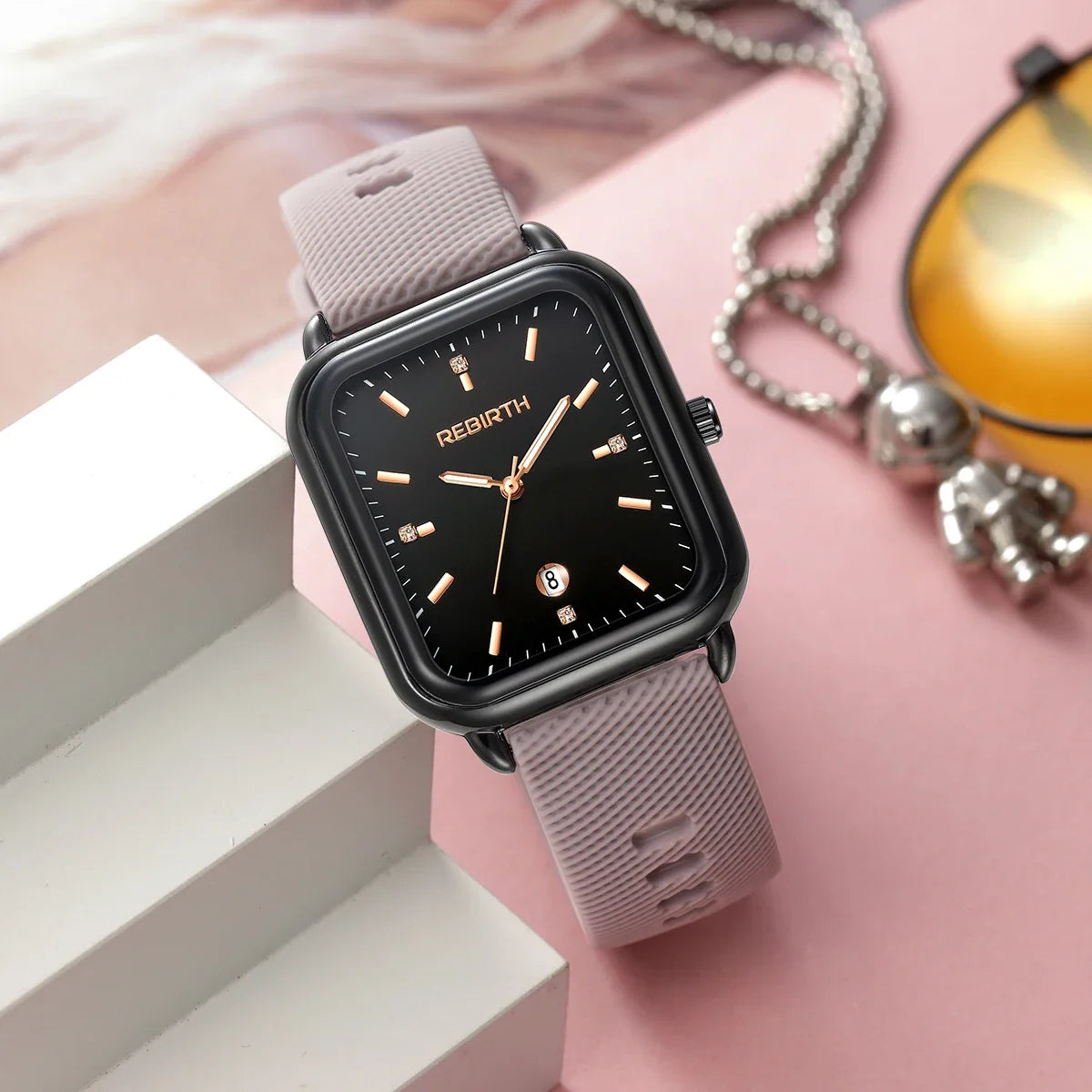 REBIRTH Women's Macaron Quartz Watch | Silicone Strap Calendar