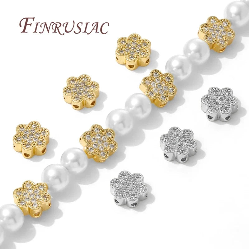 18K Gold Plated Zircon Flower Spacer Beads 10x4mm | DIY