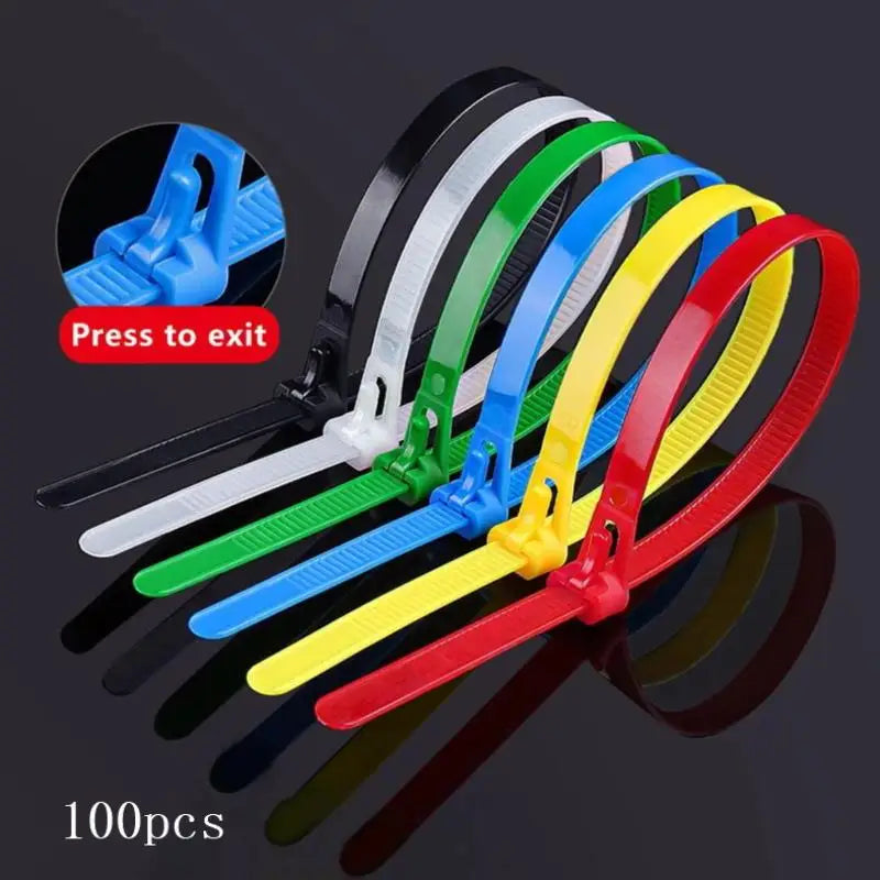 100PCS Reusable Nylon Cable Ties – Colored Detachable Zip Ties