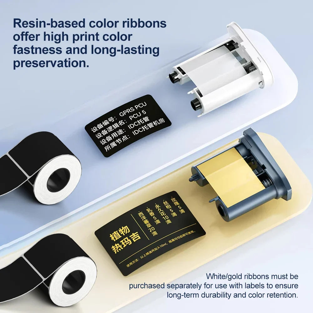 Niimbot M2/M3 Thermal Transfer Labels & Ribbon – Black, Gold, White