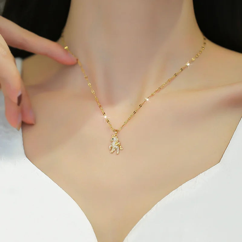 Zircon Unicorn Pendant Necklace | Gold-Plated Women's Jewelry