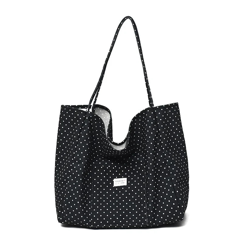 Large Canvas Tote Bag Women Polka Dot Korean Shoulder Bag