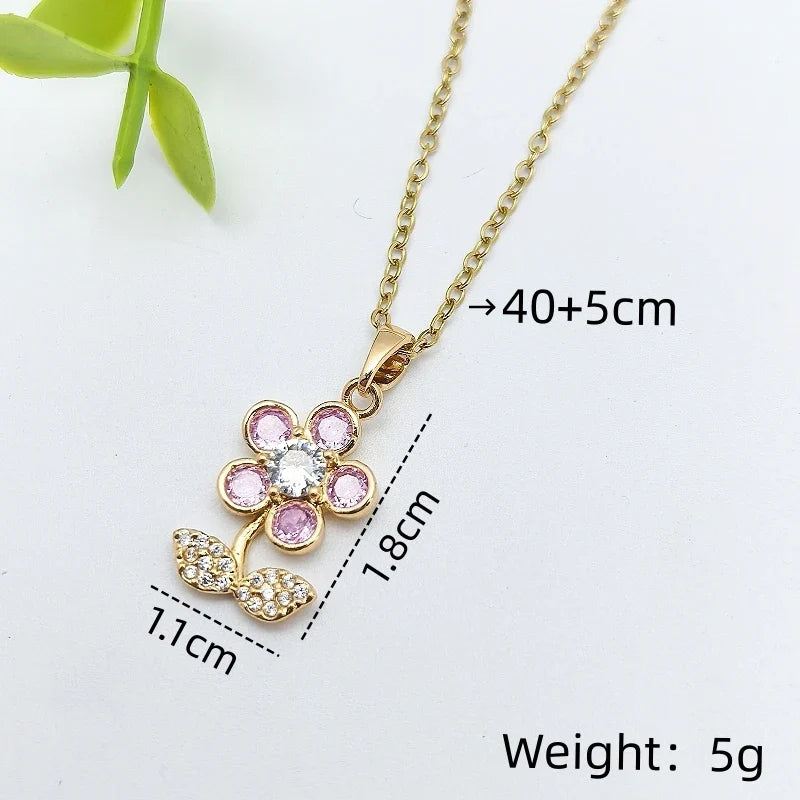 Five-Petal Flower Copper Pendant Necklace | Stainless Steel