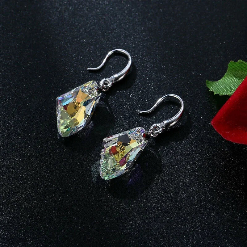 Women's Silver AB Crystal Pendant Necklace & Earrings Set