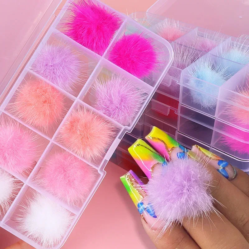 10Pc Fluffy Pom Pom Nail Art Decorations – Magnetic Manicure