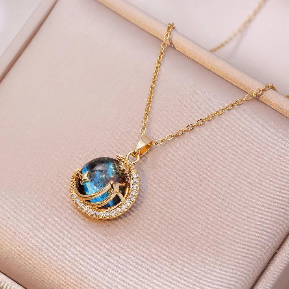 Women's Star Planet Gold Pendant Necklace | Copper Collarbone Chain