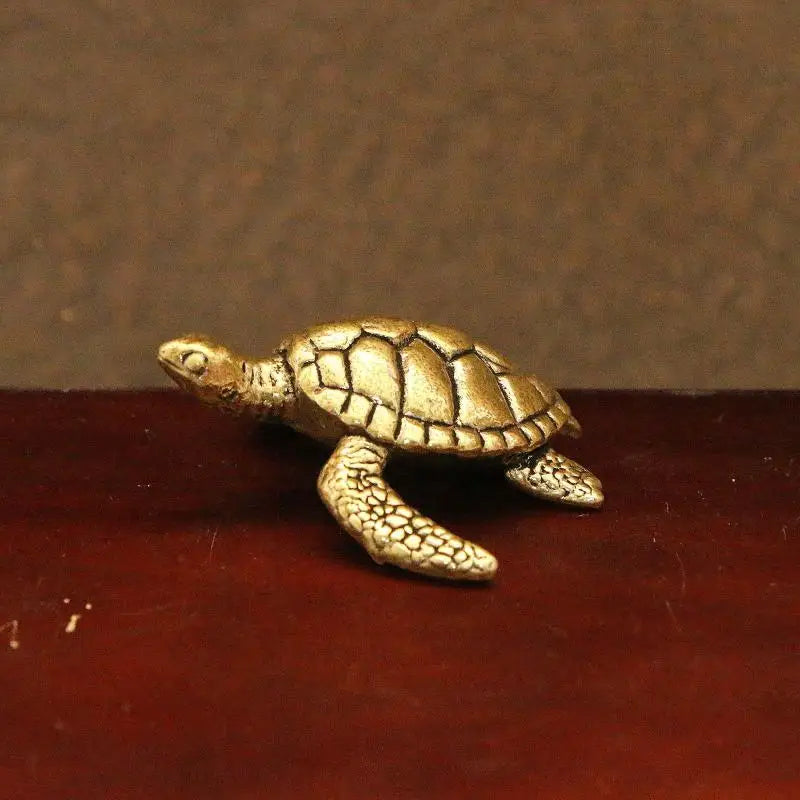 Mini Solid Brass Sea Turtle Figurine – Antique Hand-Carved Decor