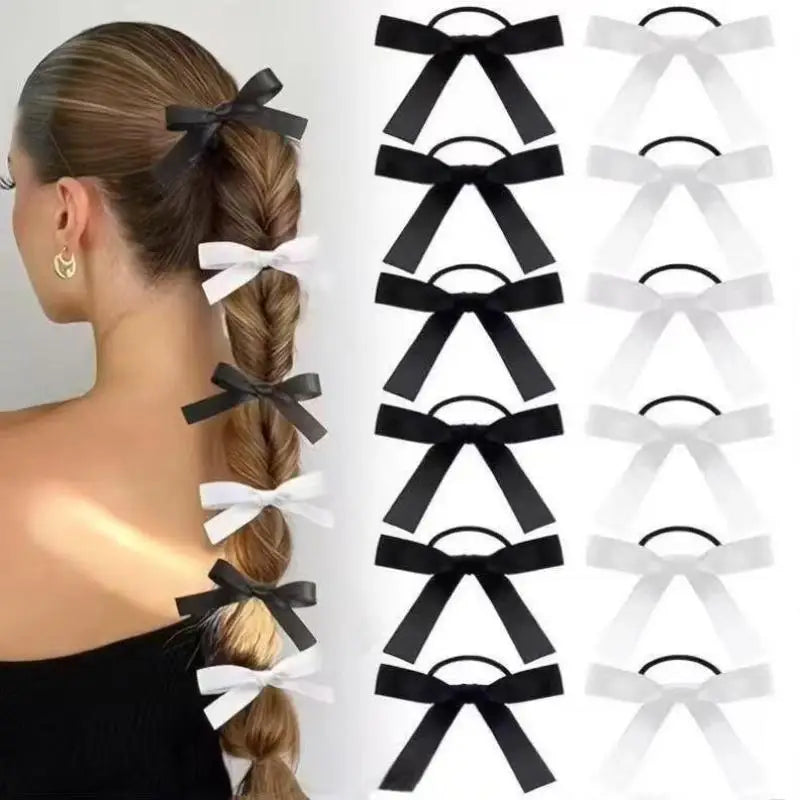 5pcs Black Bow Hair Ties Elastic Scrunchies & Ponytail Holders