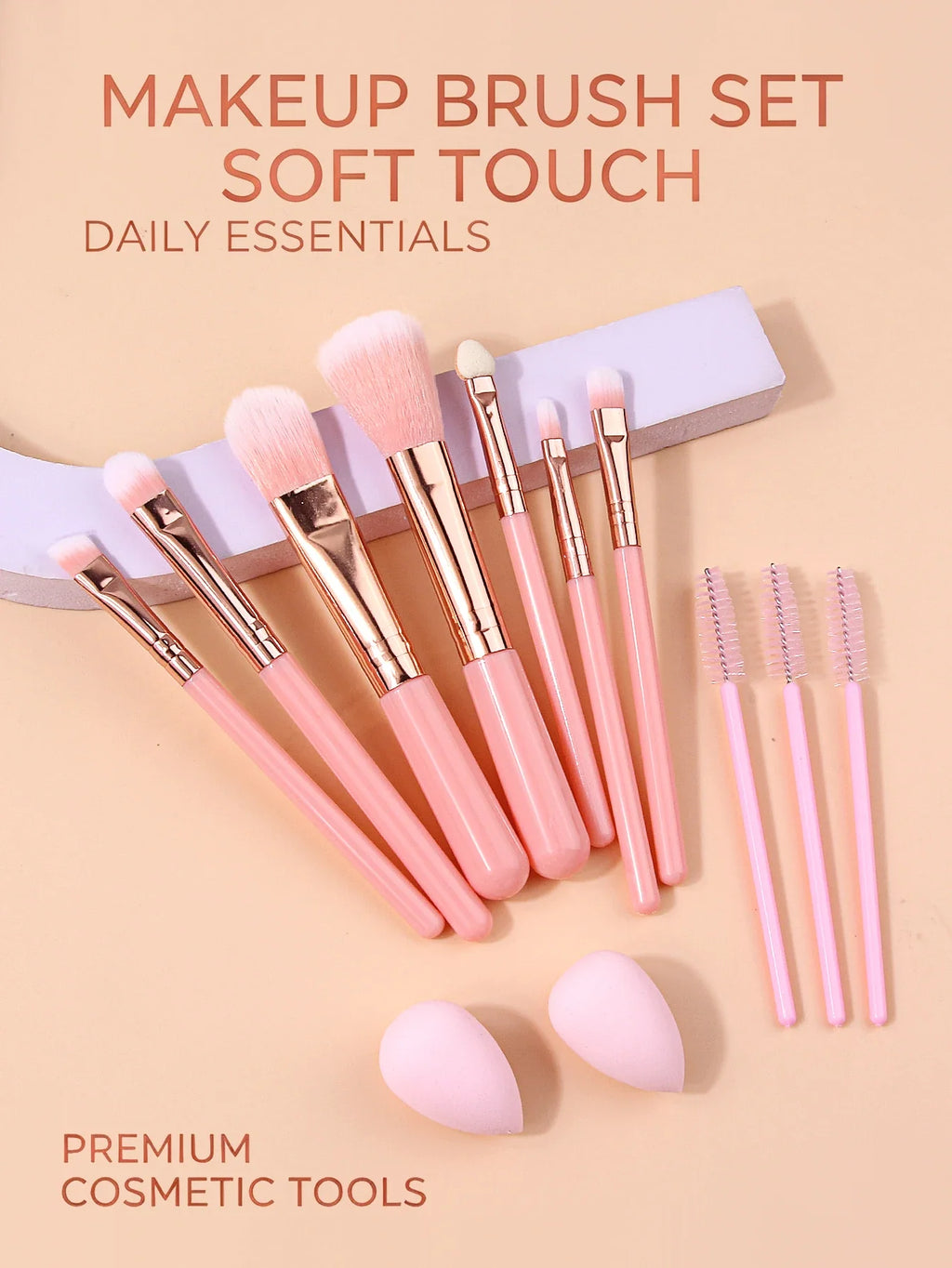 12-Piece Soft Pink Makeup Brush Set with Sponge | Beauty Kit