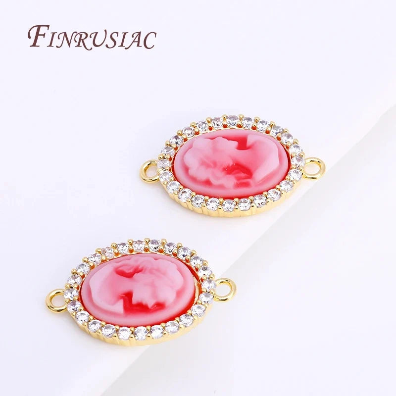 18K Gold Plated Zircon Oval Cameo Pendant Charms – 3 Colors