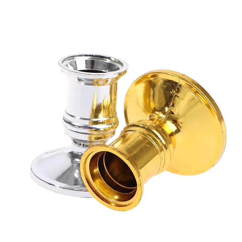 2-Pack Plastic Candlestick Holders – Gold & Silver Home Decor
