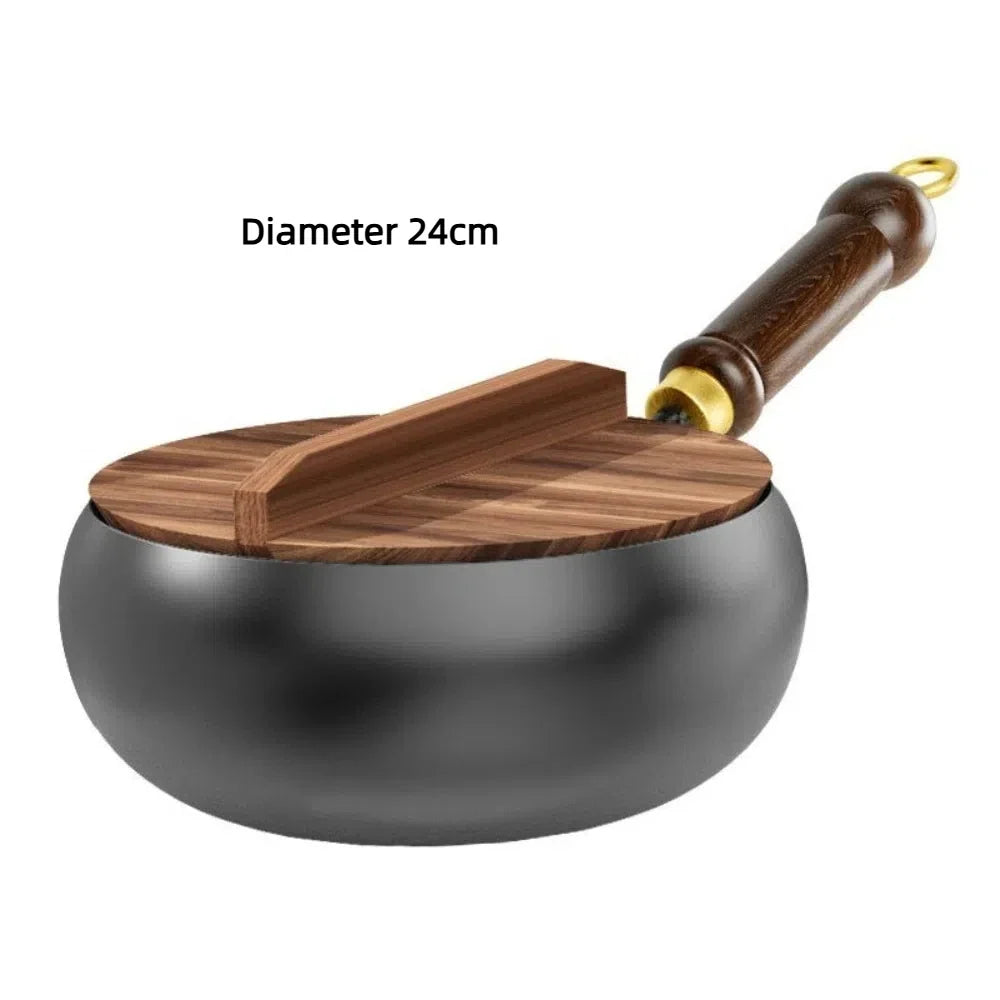 Hand-Forged Cast Iron Wok with Wooden Lid | Induction & Gas