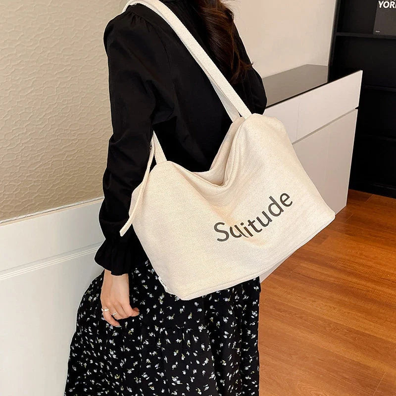 Women's Large Canvas Crossbody Tote Bag | Korean Style Letter