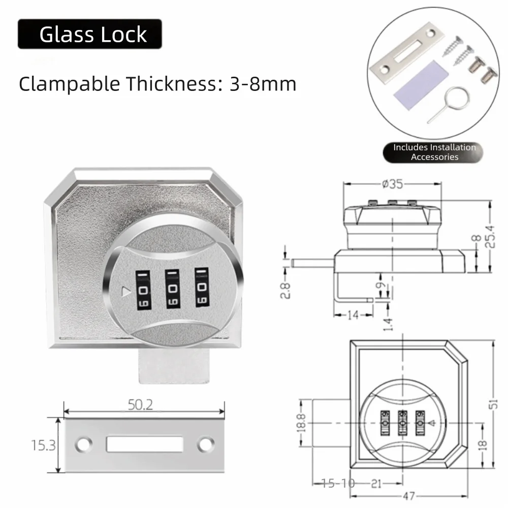 Zinc Alloy Combination Lock for Glass Doors & Cabinets