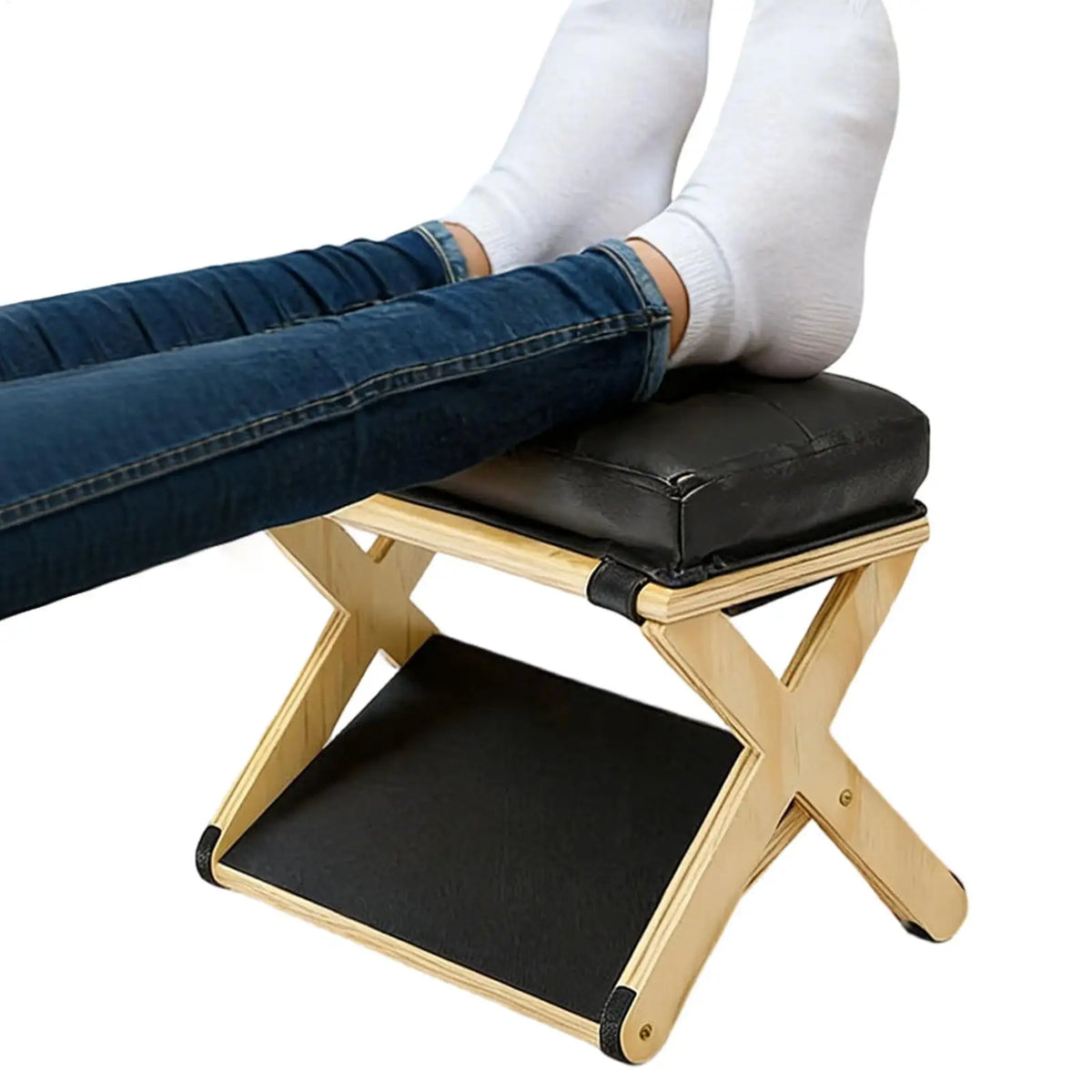 Wooden Under Desk Footrest | 2-Layer Non-Slip Foot Stool