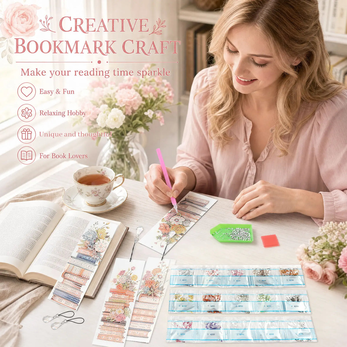 4-Pack Diamond Art Bookmark Kit – DIY Rhinestone Bookmarks
