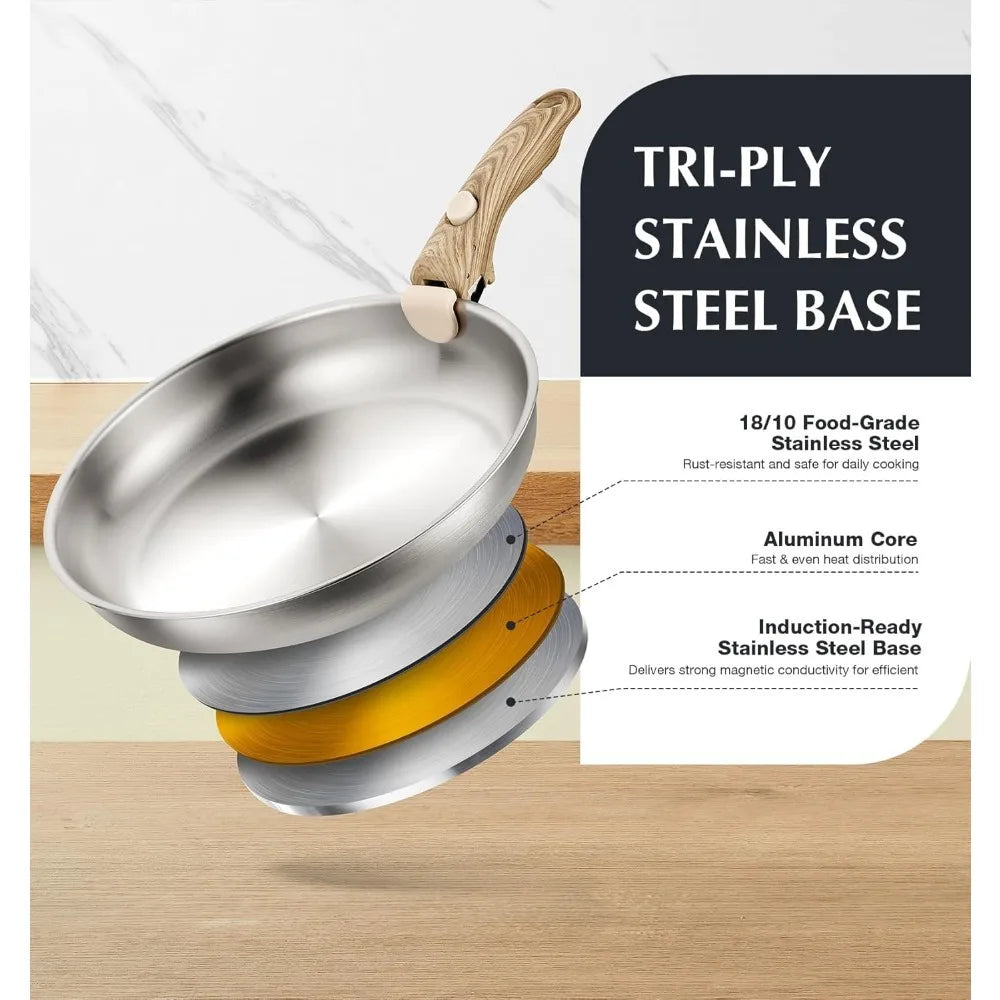 KOCH SYSTEME CS 4-Piece Stainless Steel Frying Pan Set | Removable Handle