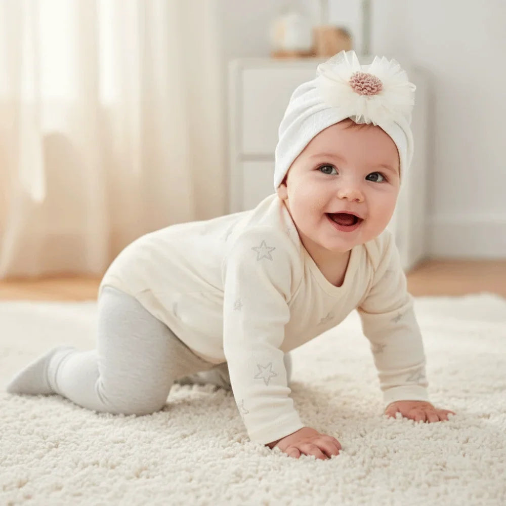 Soft Cotton Infant Turban Hat – Elastic Flower Baby Headscarf