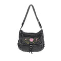 Embroidered Denim Crossbody Bag | Multi-Layer Shoulder Bag