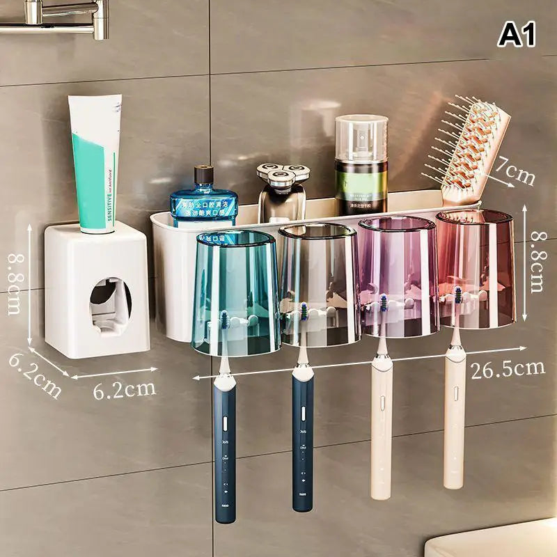 Wall Mounted Toothbrush Holder with Cups – No Drill