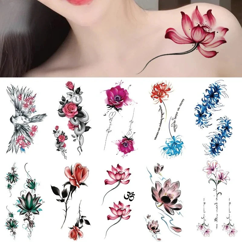 Rose Floral Temporary Tattoo Sticker – Waterproof Body Art