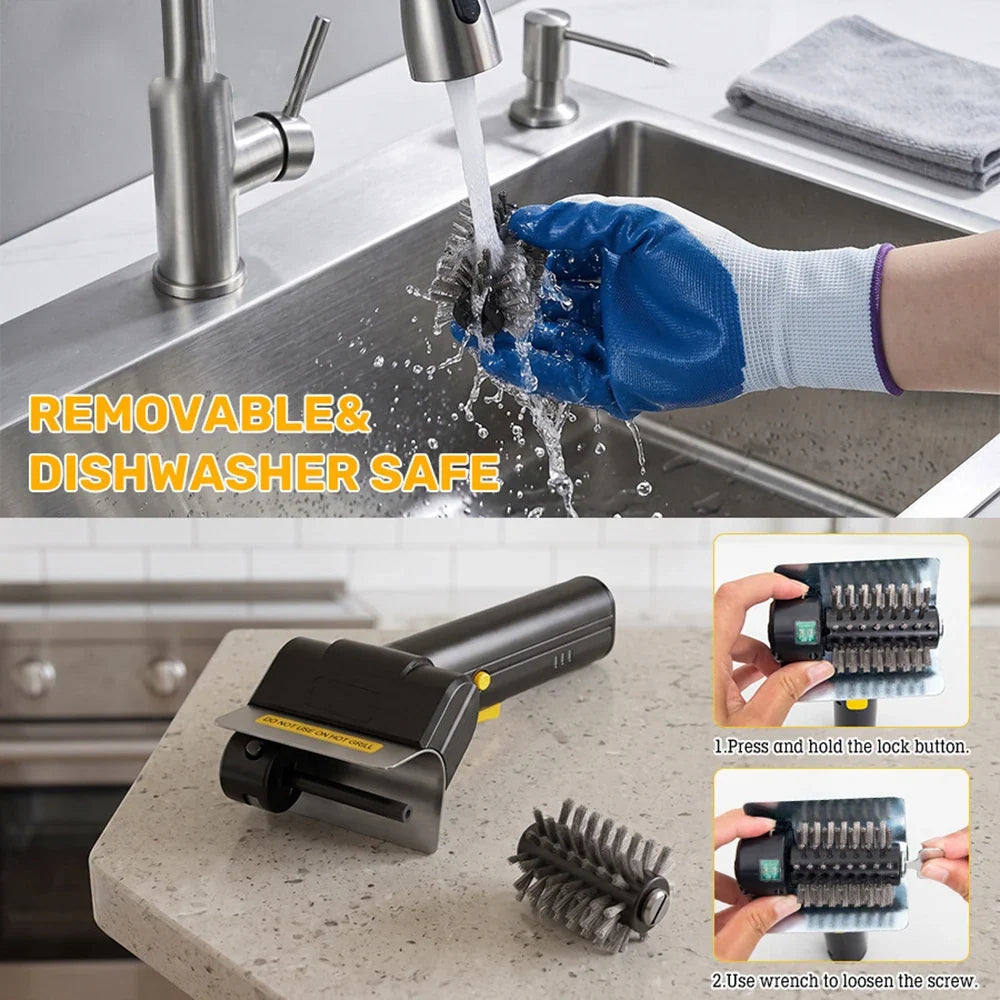 Rechargeable Cordless Electric BBQ Grill Brush with LED Light
