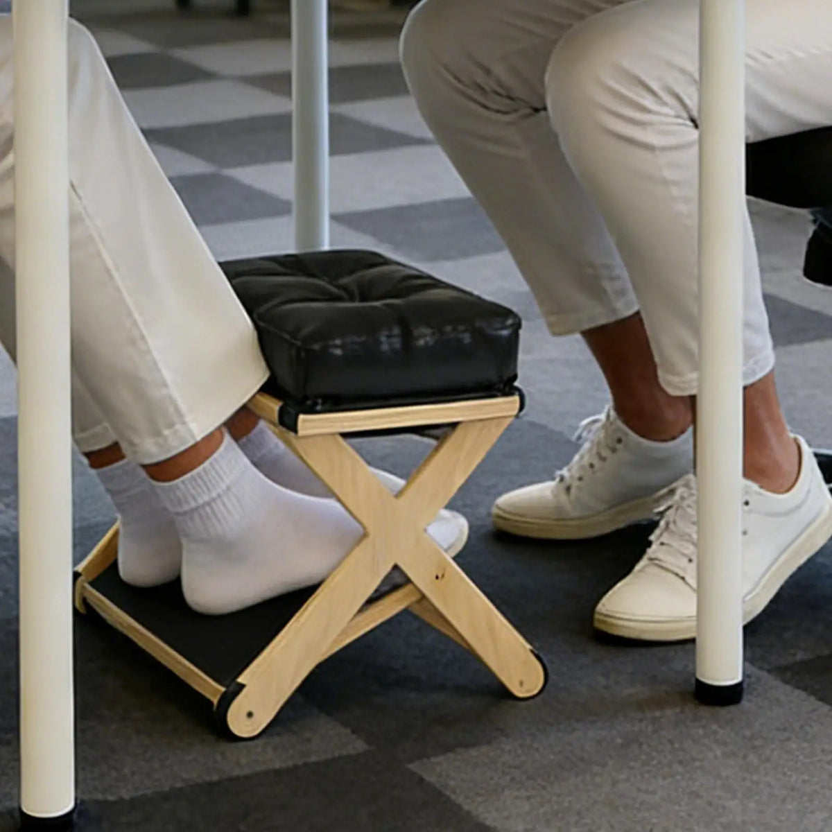 Wooden Under Desk Footrest | 2-Layer Non-Slip Foot Stool