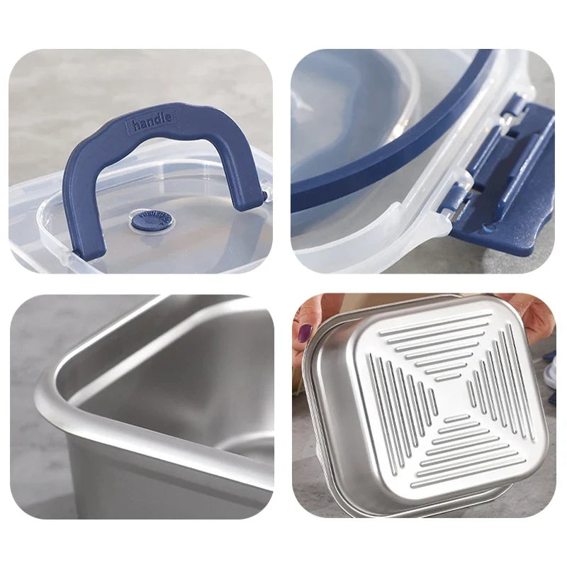 Stainless Steel Lunch Box Large Bento Box with Lid & Handle