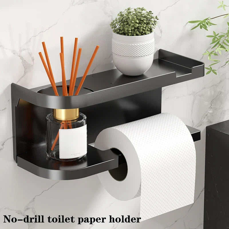 Wall-Mounted Toilet Paper Holder with Storage Shelf