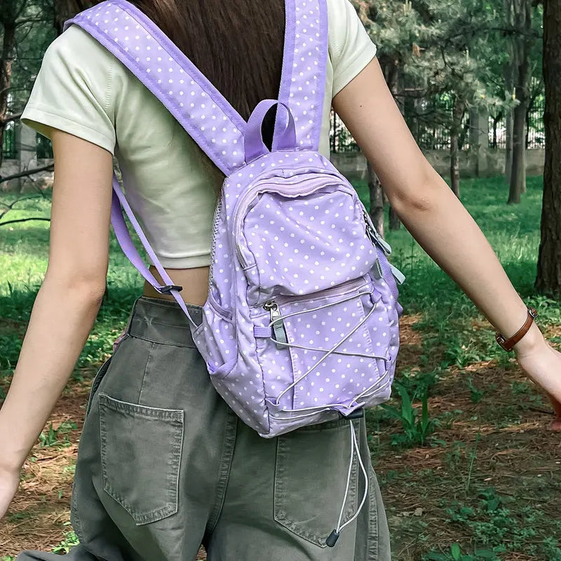 Korean Polka Dot Mini Backpack – Cute Student & Travel Bag