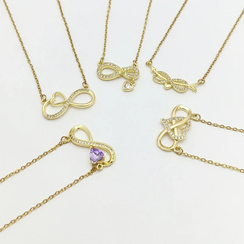 Infinity Zircon Pendant Necklace – Gold Stainless Steel Choker