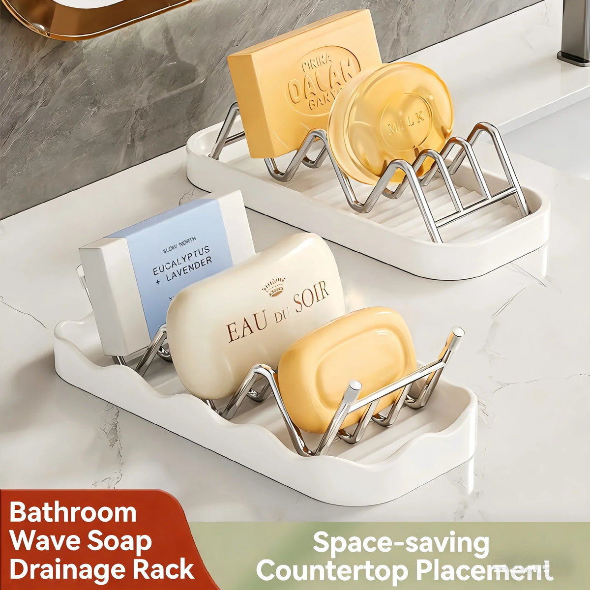 Wave Soap Tray – No-Drill Bathroom Shelf Storage Rack