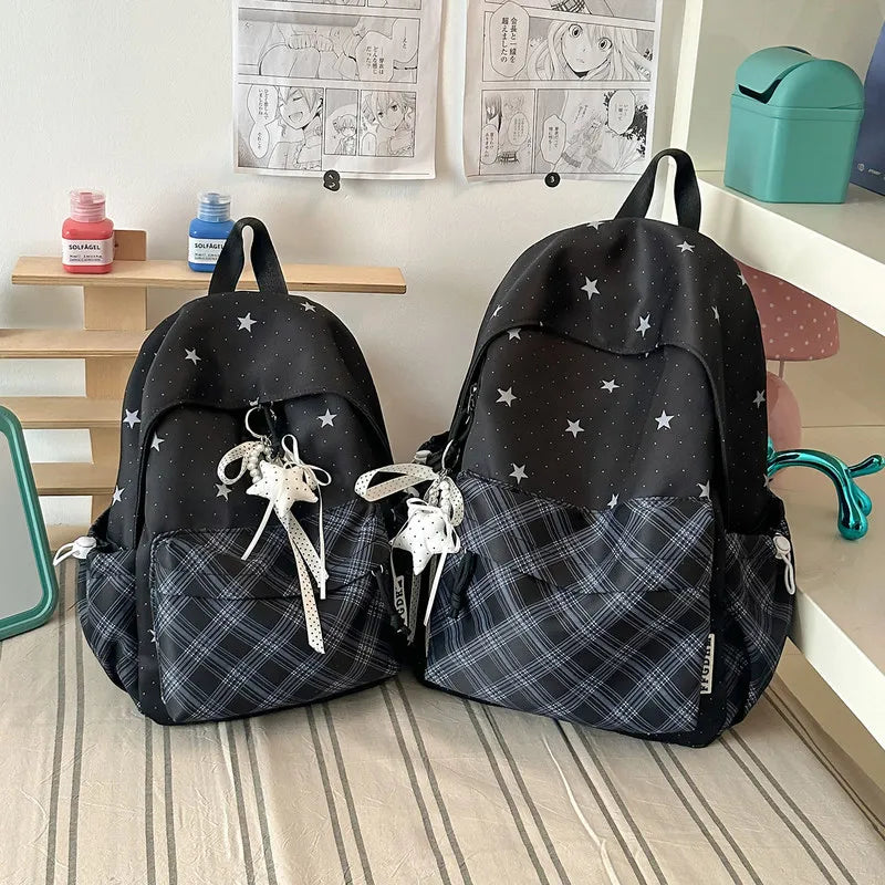 Korean Plaid Starry Backpack for Girls & Students | Nixie