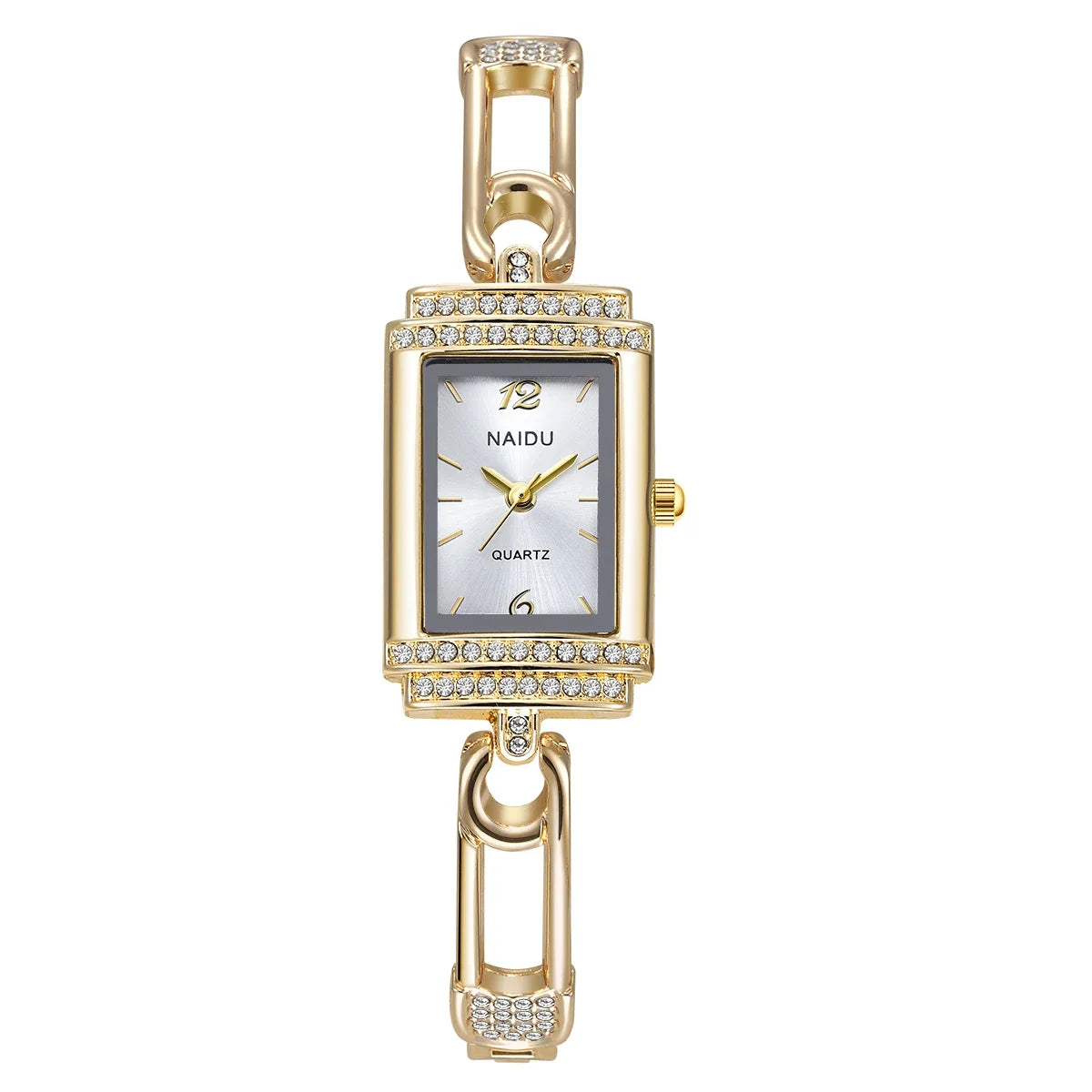 Women's Rhinestone Quartz Watch – White Dial Luxury Style