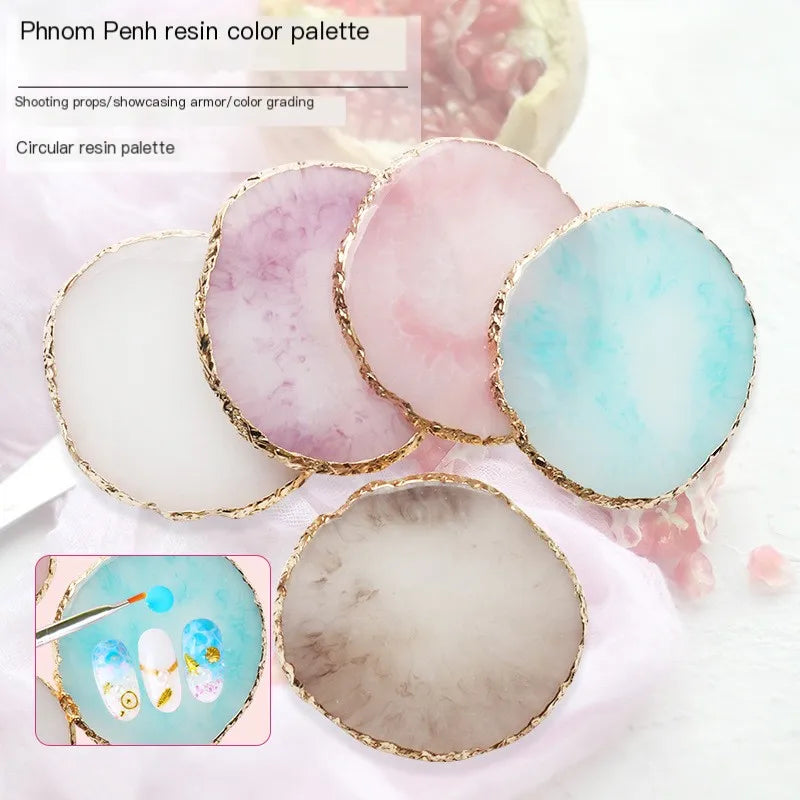 Round Resin Onyx Stone Nail Palette & Gel Polish Mixing Tray