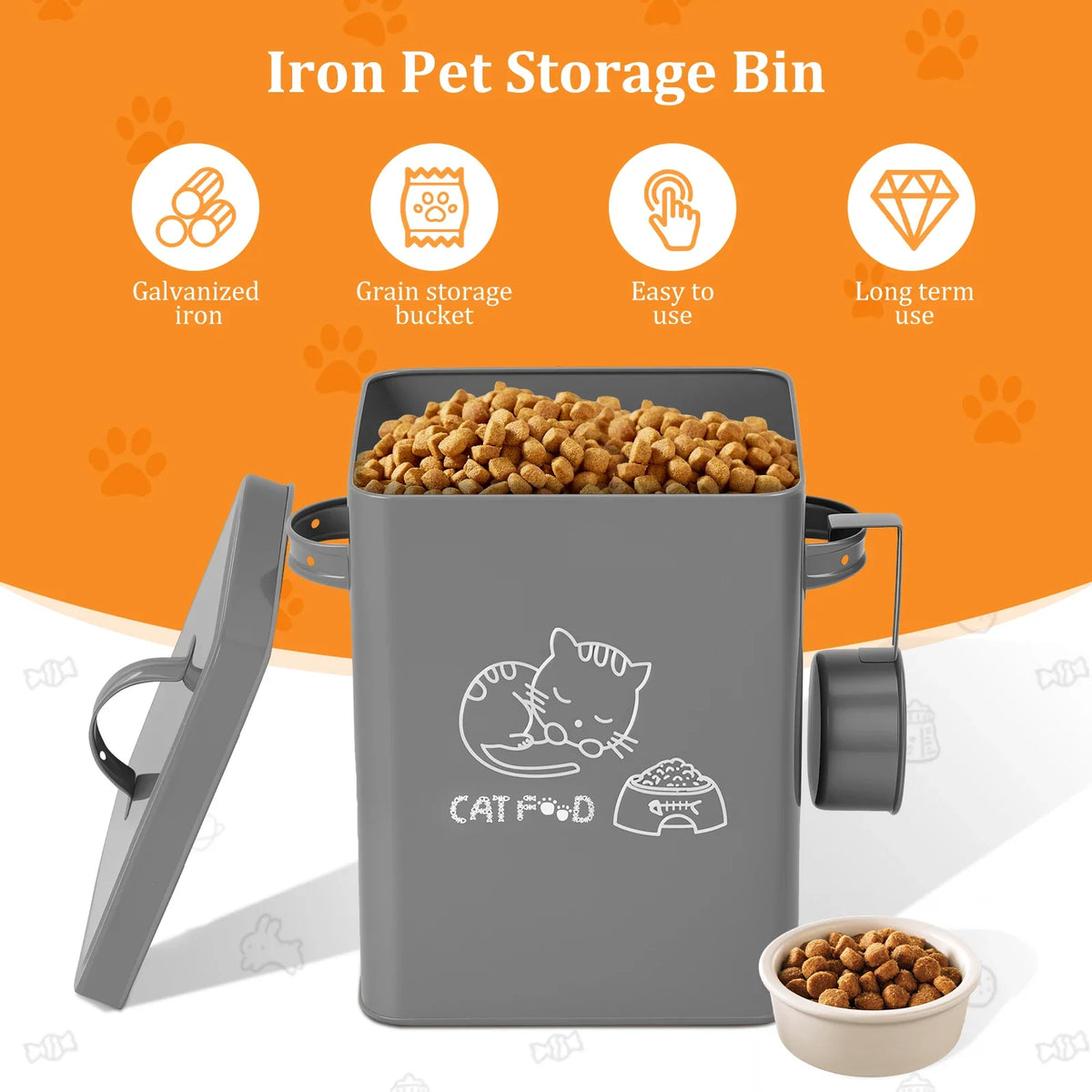 Large Galvanized Iron Pet Food Storage Container with Lid